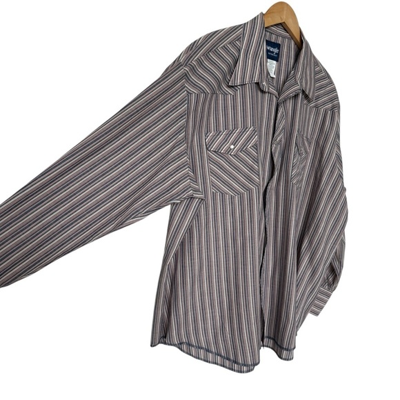 VINTAGE! Wrangler Men's 2XL Western Pearl Snap Brown Striped Shirt Multicolor - Picture 4 of 9